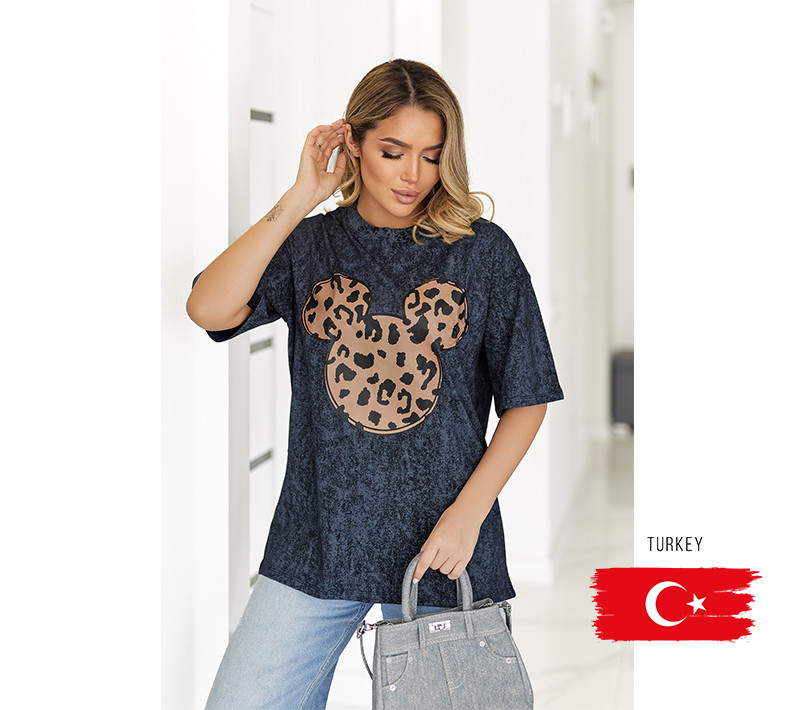 Модна футболка тай-дай з принтом "LeoMouse" (Туреччина) | Норма і батал, фото 1