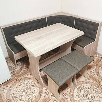 Комплект меблів для кухні - М'який куток Сімейний, стіл, 2 табуретки 114х154 см - Дуб самоа