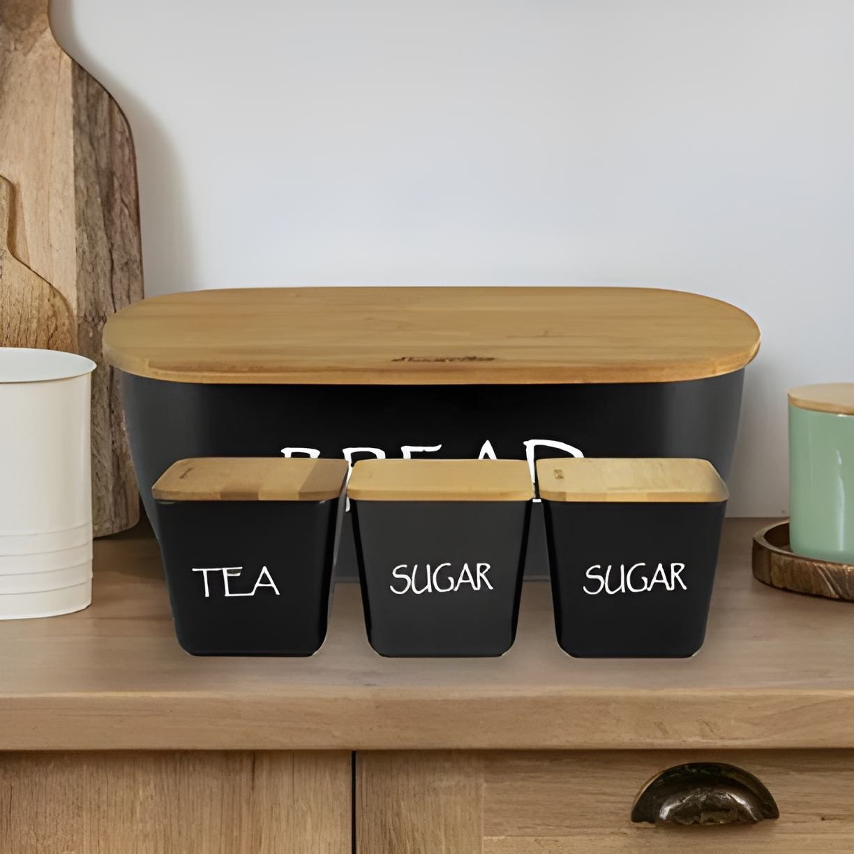 Хлібниця з банками для сипучих чорний набір Kamille KM-1133