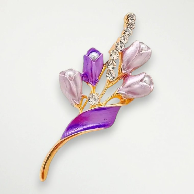 Брошка золотистий тюльпан фіолетовий символічна 6 см IgnisFlos519, фото 1