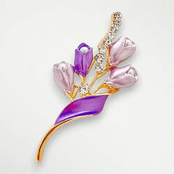 Брошка золотистий тюльпан фіолетовий символічна 6 см IgnisFlos519