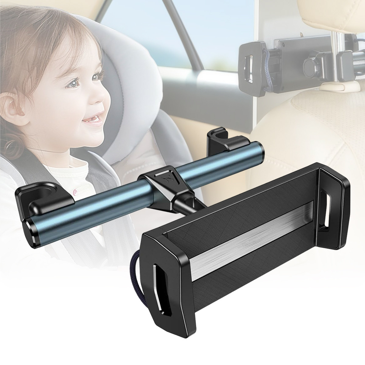 Тримач для планшета телефона в авто на підголівник IP3-HR02 [для iPad, Samsung та ін. | 4.7–12,9” | 360° | протиковзкий]