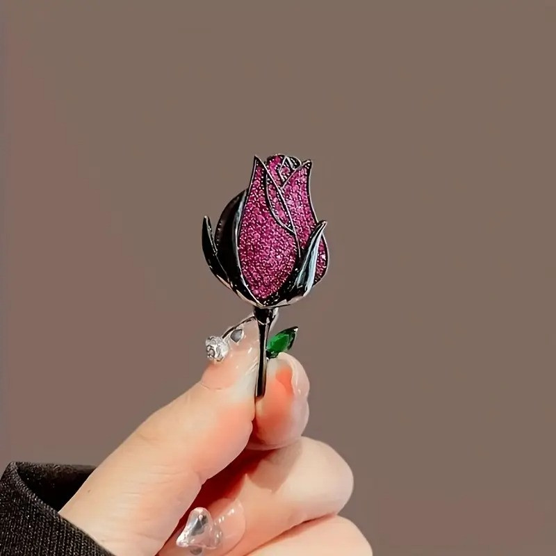 Брошка чорна фіолетова троянда зі стразами 4.7 см IgnisFlos319, фото 1