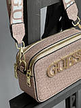 Сумка жіноча бежева на широкому ремені Guess big logo Гесс крос-боді, фото 3