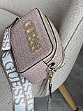 Сумка жіноча бежева на широкому ремені Guess big logo Гесс крос-боді, фото 4