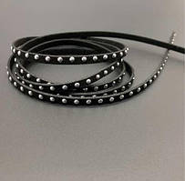 Шкіряні шнурки з камінчиками. Колір чорний. 120см. 5мм / Шкіряні шнурки з камінчиками. Колір чорний. 120см. 5мм