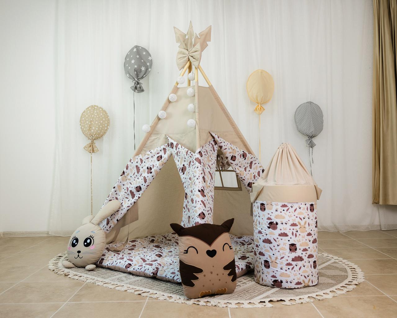 Вігвам дитячий преміум Затишне гніздечко Бон Бон з кошиком для іграшок і гойдалкою, фото 1