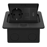 Розетка підлогова подвійна LIVOLO срібна, вбудована у підлогу, з HDMI, інтернет RJ-45, для кухні, офісу чи конференц-залу, з Wenzhou Livolo Electric Co., Ltd., Чорний