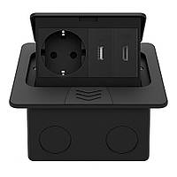 Розетка підлогова подвійна LIVOLO срібна, вбудована у підлогу, з USB 10Вт, HDMI, для кухні, офісу чи конференц-залу, з кришкою, Wenzhou Livolo Electric Co., Ltd., Чорний