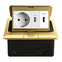 Розетка підлогова подвійна LIVOLO срібна, вбудована у підлогу, з USB 10Вт, HDMI, для кухні, офісу чи конференц-залу, з кришкою, Wenzhou Livolo Electric Co., Ltd., Золотий