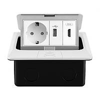 Розетка підлогова подвійна LIVOLO срібна, вбудована у підлогу, з USB 10Вт, HDMI, для кухні, офісу чи конференц-залу, з кришкою, Wenzhou Livolo Electric Co., Ltd., Білий