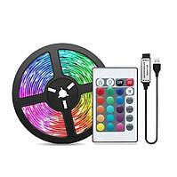 Світлодіодна RGB стрічка 10 м з пультом 24 кнопки, LED підсвітка на USB 5V, гнучка світлодіодна стрічка з клейкою основою