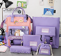 Шкільний підлітковий комплект 5 в1 чорний для дівчинки 3-12 класу стиль Preppy: рюкзак, 3 значки, 2 брелока.