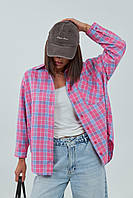 Жіноча сорочка в клітинку з кишенею - рожевий цвет, L (є розміри)