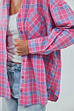 Жіноча сорочка в клітинку з кишенею - рожевий цвет, L (є розміри), фото 4