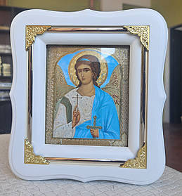 Ікона Ангел Хранитель у білому дерев'яному кіоті під склом, розмір кіота 18*16, сюжет 10*12.