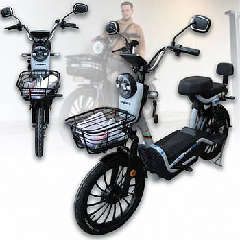 Електровелосипед двомісний з двигуном 800W і барабанними гальмами Crosser CR-3 Сірий