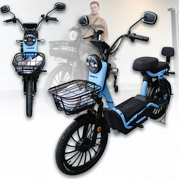 Електровелосипед двомісний з двигуном 800W і барабанними гальмами Crosser CR-3 Синій