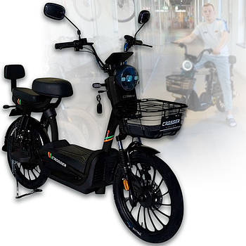 Електровелосипед двомісний з двигуном 800W і барабанними гальмами Crosser CR-3 Чорний