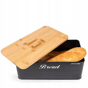 Хлібниця металева з кришкою з бамбука Kamille 33×18×12 см KM-1124, фото 3