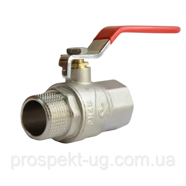 Кран Ду32 (1 1/4") ру40 кульовий латунний нікель важіль різьба внутрішня-зовнішня DK Grand, фото 1