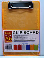 Папка планшет кліпборд Boran A5 з металевим затискачем / Помаранчева планшетка з лінійками / Пластиковий кліпборд для паперів
