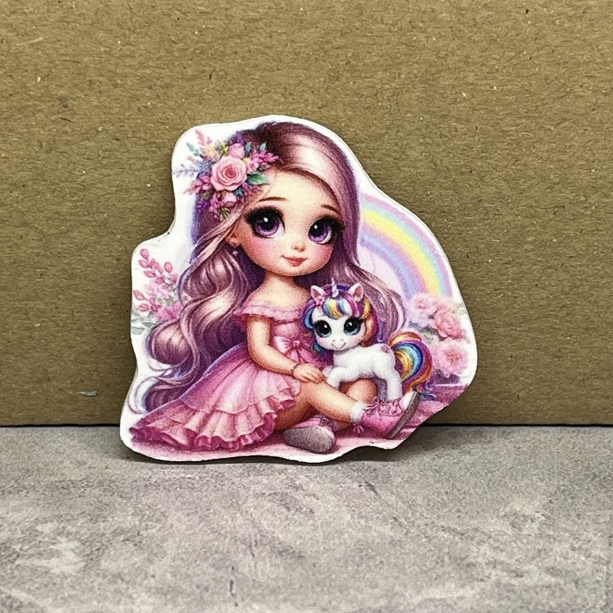 Серединка для бантиків (декор, пластик) Дівчинка і Єдиноріг, 3,9 см*4 см, арт 018607, 1 шт, Різнокольоровий, фото 1