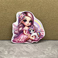 Серединка для бантиків (декор, пластик) Дівчинка і Єдиноріг, 3,9 см*4 см, арт 018607, 1 шт, Різнокольоровий