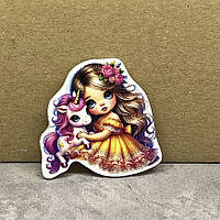 Серединка для бантиків (декор, пластик) Дівчинка і Єдиноріг, 3,5 см, арт 018608, 1 шт, Різнокольоровий