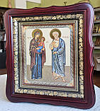 Ікона святих Іоаким та Аанна в темному дерев'яному фігурному кіоті під склом, розмір кіота 26×23, розмір ліку 15×18., фото 2