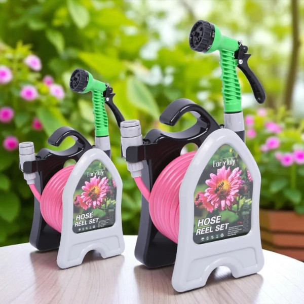Шланг садовий на тримачі з пістолетом-розпилювачем 10м AND LY-907 Рожевий, фото 1