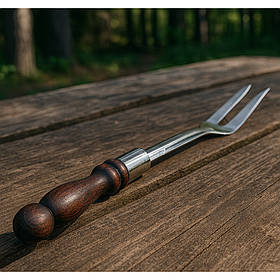 Вилка для барбекю SKK48: нержавіюча сталь, 35 см, для м'яса, овочів, шашлику, бук/ясен