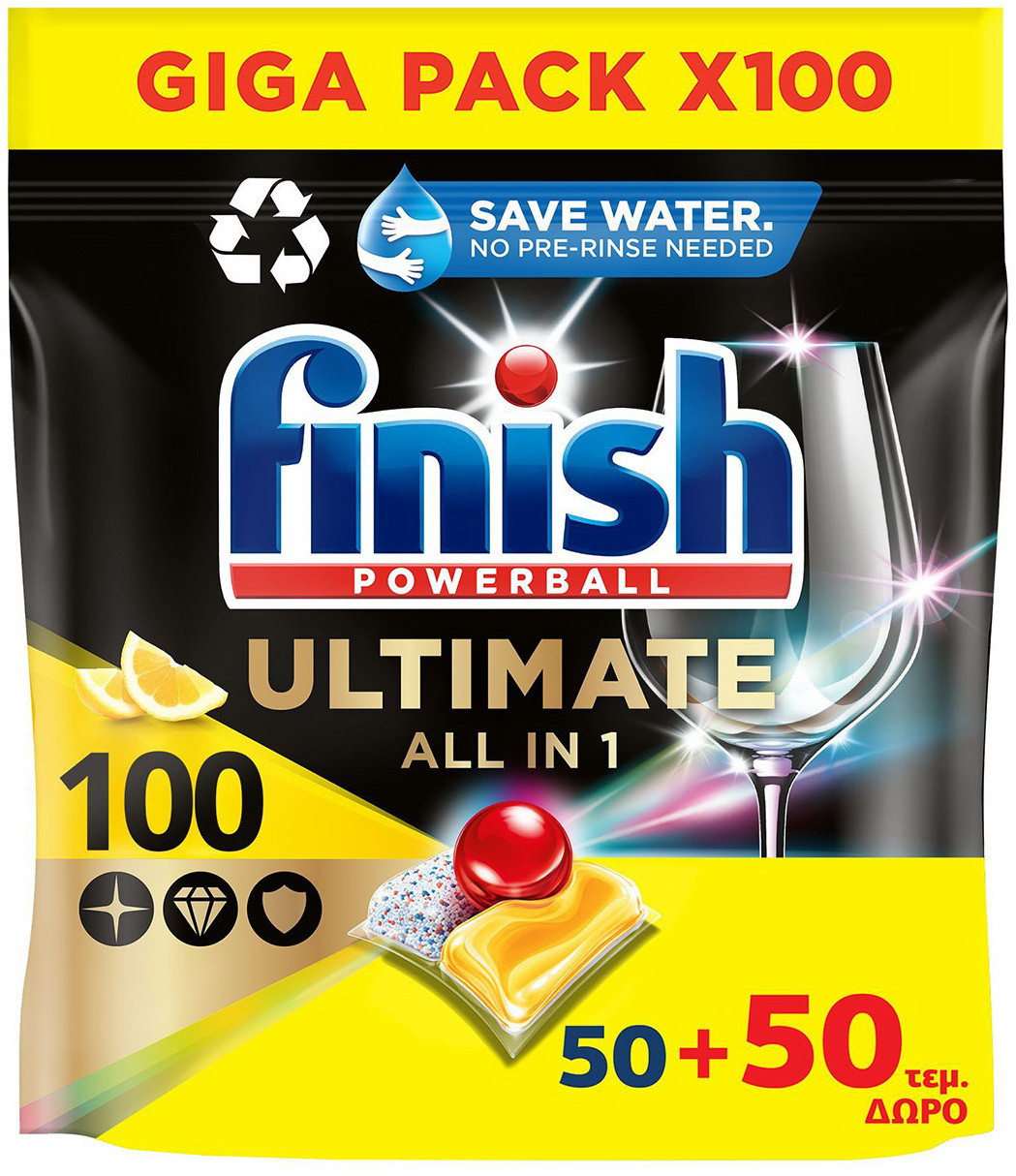 Засіб Finish Powerball Ultimate All in1 LEMON 100 капсул для посудомийних машин, фото 1