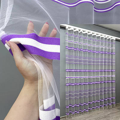 Тюль фатин смуги. Колір фіолетовий з білим. Код 1770т