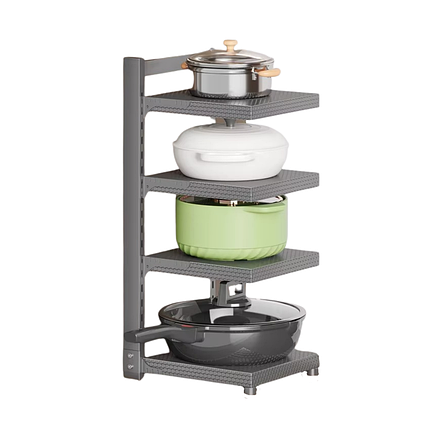 Полиця-підставка для каструль кухонна чотирирівнева з вуглецевої сталі з чотирма знімними полицями, сіра, фото 2