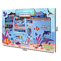 Творчий набір для малювання з пеналом, олівцями та маркерами, стиль Морська тематика, для дітей