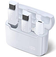 Петличний мікрофон Adiupul бездротовий для Android USB-C з HD індикатором 30 годин білий зарядний кейс