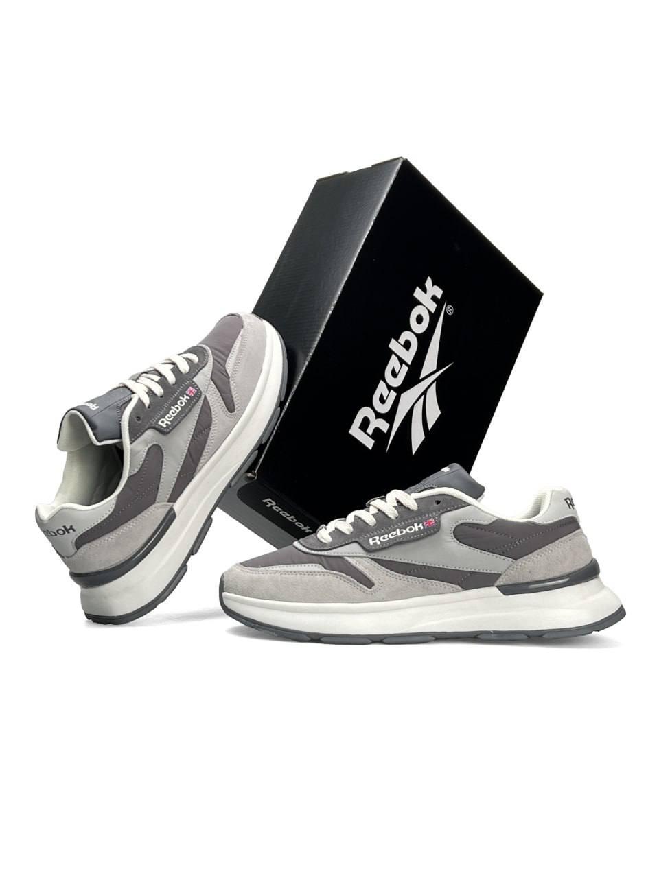 Чоловічі кросівки замша текстиль Reebok Classic Grey White, кеди Рибок замшеві текстиль сірі. Чоловіче взуття, фото 1