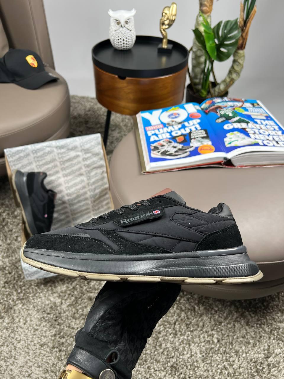 Чоловічі кросівки замша текстиль Reebok Classic Black Brown, кеди Рибок замшеві текстиль чорні. Чоловіче взуття