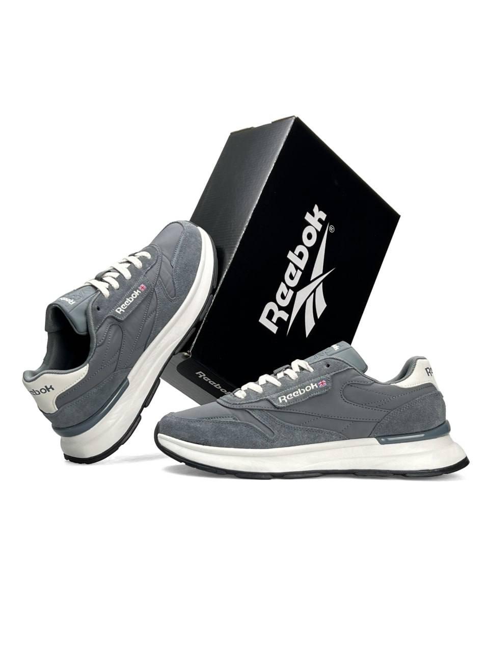 Чоловічі кросівки замша текстиль Reebok Classic Dark Grey White, кеди Рибок замшеві сірі. Чоловіче взуття