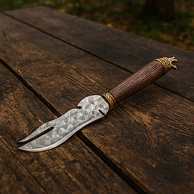 Вилка-ніж для шашлику ШАТУН SKK453 3-в-1: нержавіюча сталь, бук, бронза. Для пікніка та м'яса.