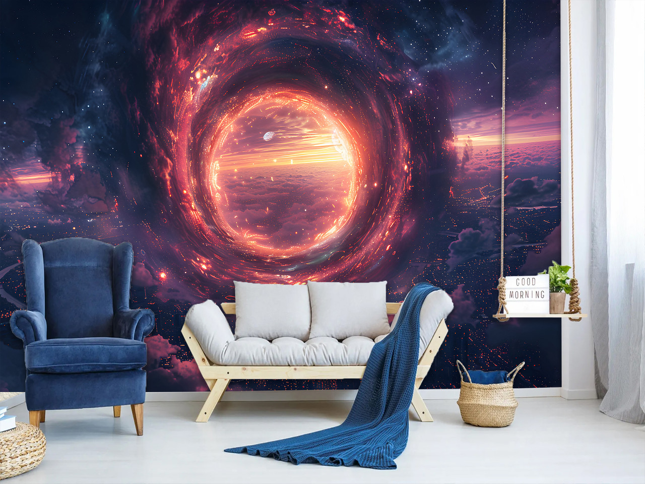 Самоклеюча плівка Oracal дизайн для вітальні, спальні, кабінету "Фантастичний портал у космосі", фото 1