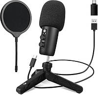 USB мікрофон ChicSolis RGB конденсаторний для ПК з 3.5 мм роз'ємом та регулюванням гучності чорний