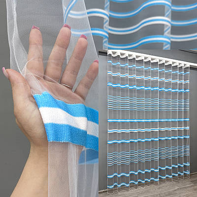 Тюль фатин смуги. Колір блакитний з білим. Код 1776т