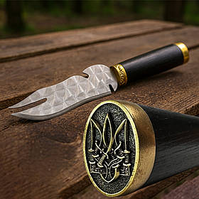 Вилка-ніж з українським гербом (овал) SKK44, 26 см, сталь AISI430, ясен, сувенір, подарунок