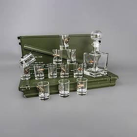 Набір чарок із кулею + герб, лимонка | Подарунок військовому ЗСУ на День Народження