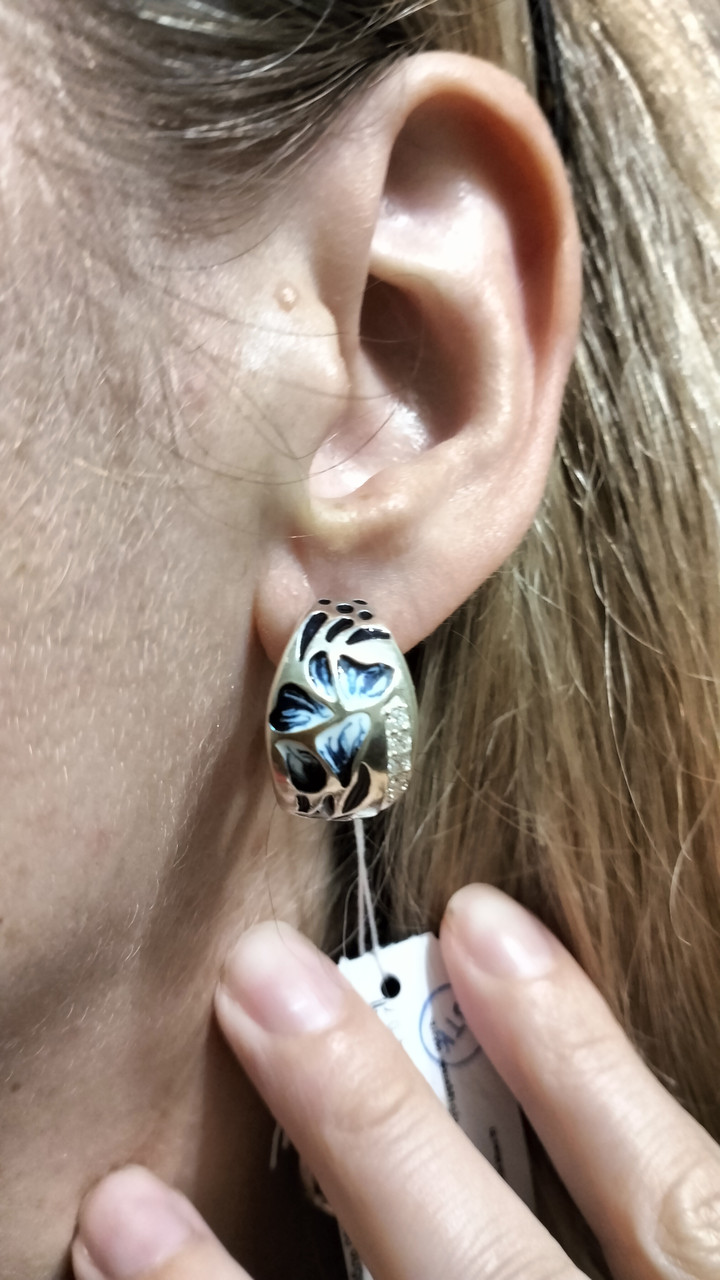 Срібні сережки Саміна з синьою емаллю, фото 1