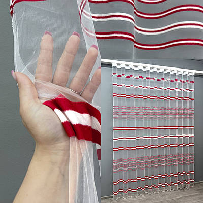 Тюль фатин смуги. Колір червоний з білим. Код 1774т