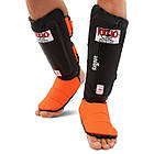 Захист гомілки та стопи шкіряний для єдиноборств захист для ніг Yokkao 5032 розмір L Black-Orange, фото 2