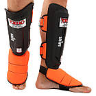 Захист гомілки та стопи шкіряний для єдиноборств захист для ніг Yokkao 5032 розмір L Black-Orange, фото 4